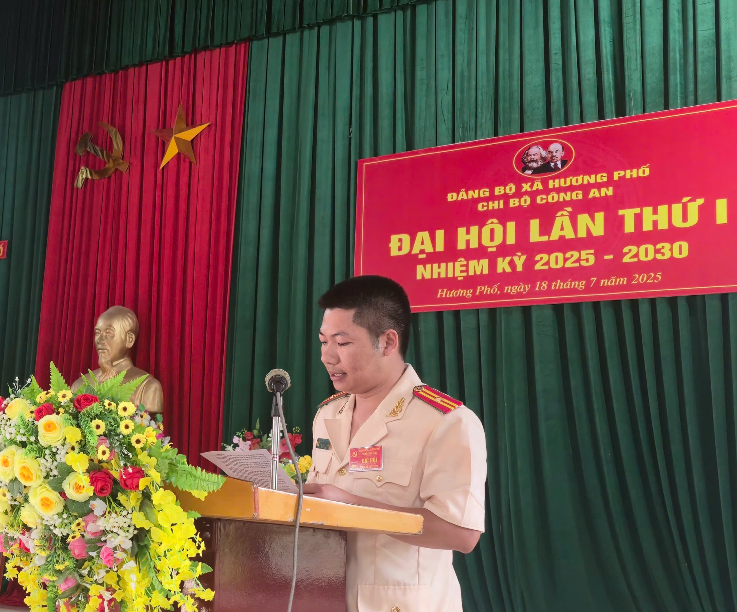 Chi bộ Công an xã Hương Phố tổ chức thành công Đại hội Chi bộ lần thứ I, nhiệm kỳ 2025–2030