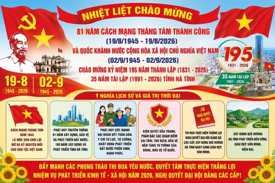 KẾ HOẠCH  Tổ chức các hoạt động kỷ niệm 81 năm Cách mạng tháng Tám thành công  (19/8/1945 - 19/8/2026) và 81 năm Ngày Quốc khánh nước Cộng hòa xã hội  chủ nghĩa Việt Nam (02/9/1945 - 02/9/2026), chào mừng kỷ niệm 195 năm  thành lập (1831 - 2026), 35 năm tái lập tỉnh Hà Tĩnh (1991 - 2026)