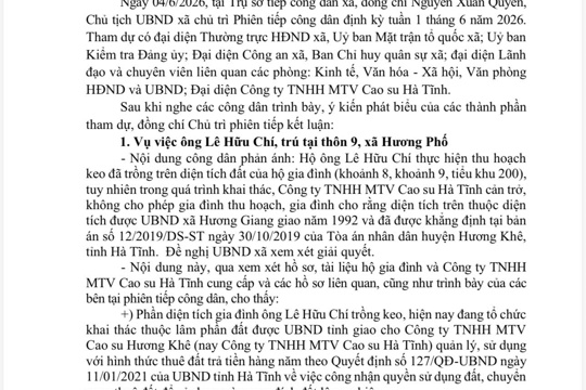 THÔNG BÁO  Kết quả tiếp công dân định kỳ   (Tuần 01, tháng 6, năm 2026) 