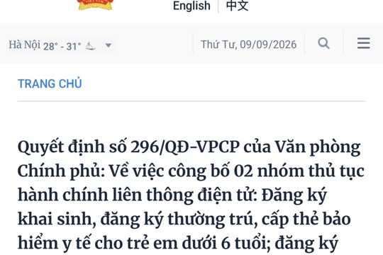 Công bố Danh mục 02 nhóm thủ tục hành chính liên thông điện tử