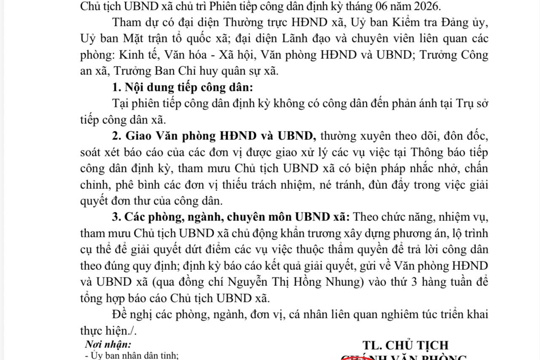 THÔNG BÁO  Kết quả tiếp công dân định kỳ   (Tuần 3, tháng 6, năm 2026) 