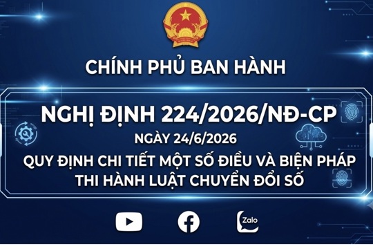 Nghị định số 224/2026/NĐ-CP của Chính phủ quy định chi tiết một số điều và biện pháp thi hành Luật Chuyển đổi số