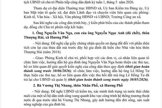 THÔNG BÁO Kết quả tiếp công dân định kỳ  (Tuần 1, tháng 5, năm 2026) 