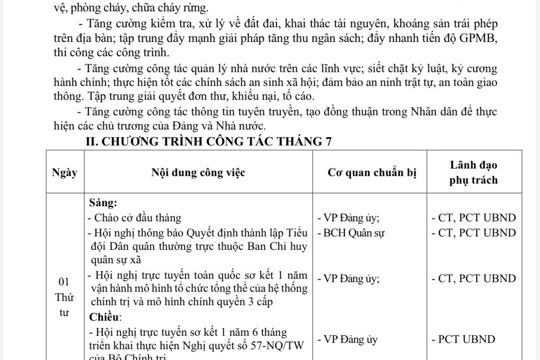 CHƯƠNG TRÌNH CÔNG TÁC THÁNG 7 NĂM 2026 