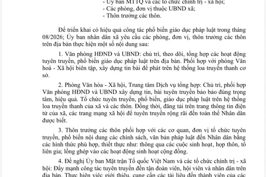 V/v tuyên truyền, phổ biến các văn  bản pháp luật có hiệu lực từ tháng  8/2026 
