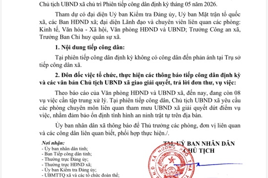 THÔNG BÁO  Kết quả tiếp công dân định kỳ   (Tuần 3, tháng 5, năm 2026) 