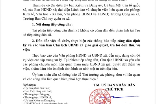 THÔNG BÁO  Kết quả tiếp công dân định kỳ   (Tuần 1, tháng 3, năm 2026)   tháng     